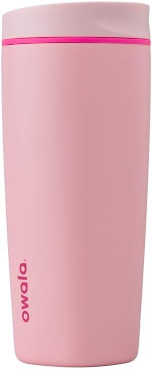 Product image of Owala SmoothSip Slider Insulated Stainless Steel Coffee Tumbler, Reusable Iced Coffee Cup, Hot Coffee Travel Mug, BPA Free 20 oz, Pink (Pucker Up)