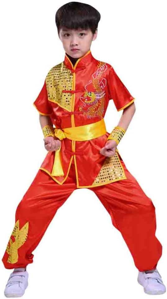 Product image of Boys Girls Kung Fu Master Tai Chi Dragon Chinese Uniform Top Shirt Pants Set Outfit
