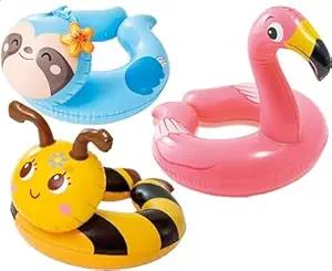 Product image of Intex, 43234-2327 3 Pack 59220EP - Animal Head Split Ring Pool Floats Bundle Includes Frog, Duck, Penguin, Giraffe, Frog, Penguin (Style May Vary)