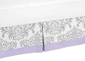 Product image of Lavender, Gray and White Damask Print Elizabeth Bed Skirt for Girl Toddler Bedding Sets