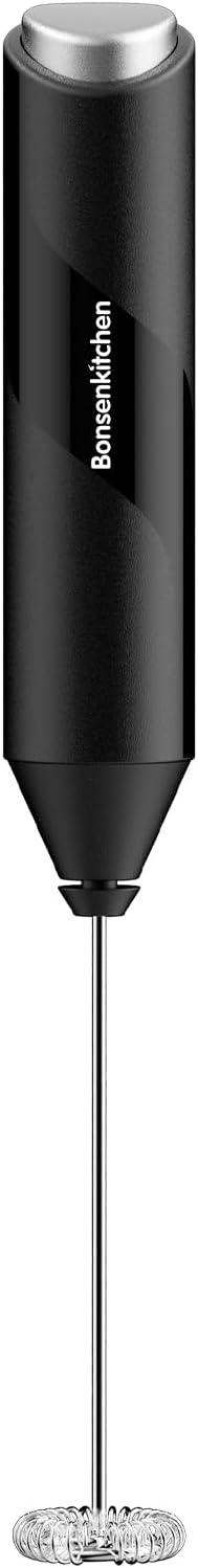 Product image of Bonsenkitchen Powerful Milk Frother for Coffee, Fast Handheld Drink Mixer with Stainless Steel Whisk, Battery Operated Hand Frother Stirrer Wand-Black