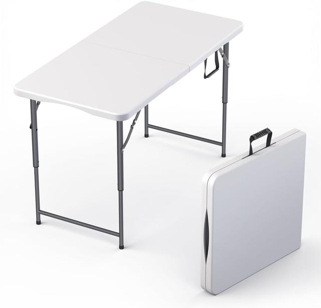 Product image of 4 Feet Foldable Table Adjustable Height with Built in Handle, Steel Legs | Heavy Duty Portable | Perfect for Party, Dining, Wedding, Events, Picnic Indoor, Outdoor, Camping, Utility, Folding