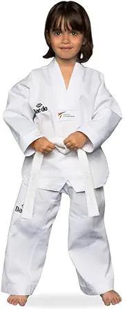 Product image of Daedo Taekwondo Beginner Uniform - WT Recognized, International Standards, White V-Neck, Includes Pants & Belt