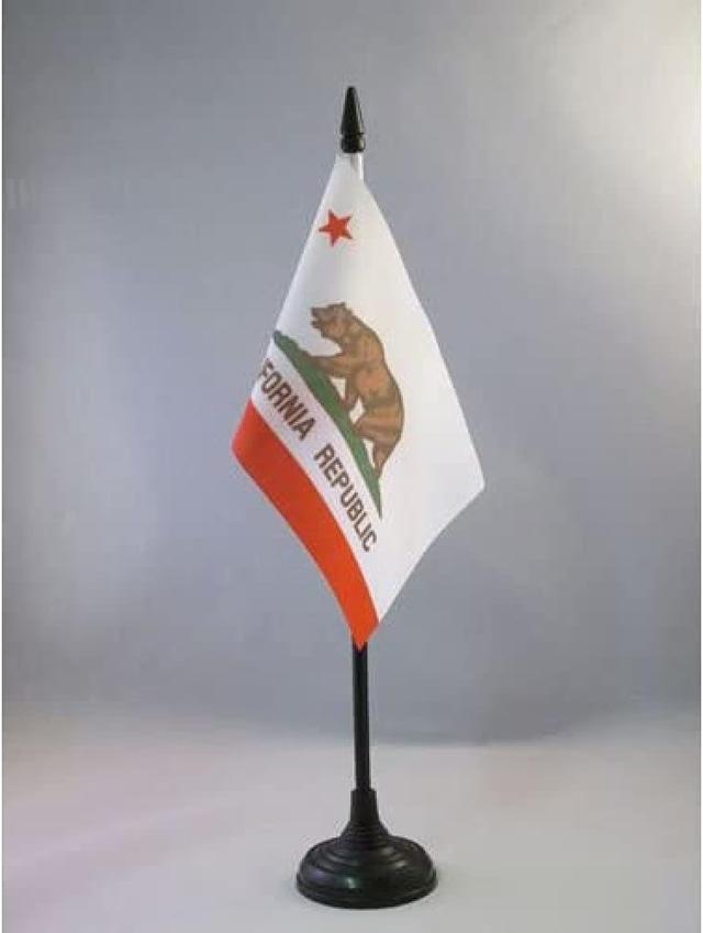 Product image of California Table Flag 4'' x 6'' - Californian Desk Flag 15 x 10 cm - Black plastic stick and base - AZ FLAG