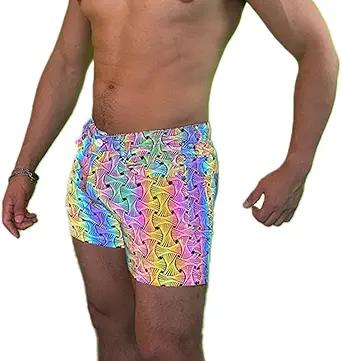 Product image of Mens Rave Shorts and Party Booty Shorts, 5-in Inseam with Hidden Pocket and Zipper Pockets for Phones