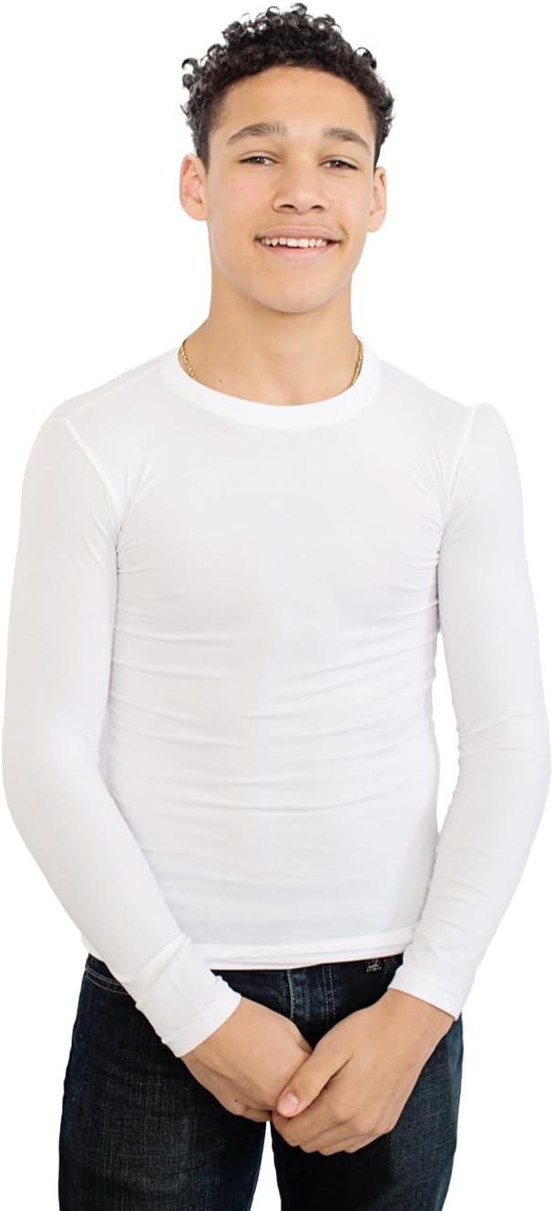 Product image of Fun and Function Sens-ational Hip Hugging Tee - Long Sleeve Compression Shirt for Boys & Girls - Sensory Compression Shirt for Kids & Teens - White - Medium