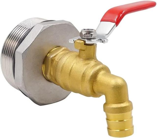 Product image of 55 Gallon Drum Faucet with epdm Gasket, 50 gal Oil Water rain Barrel Valve Bucket Spigot, NPT3/4 Thread 5/8 inch Barb Brass Valve & 2" Stainless Steel Adapter kit