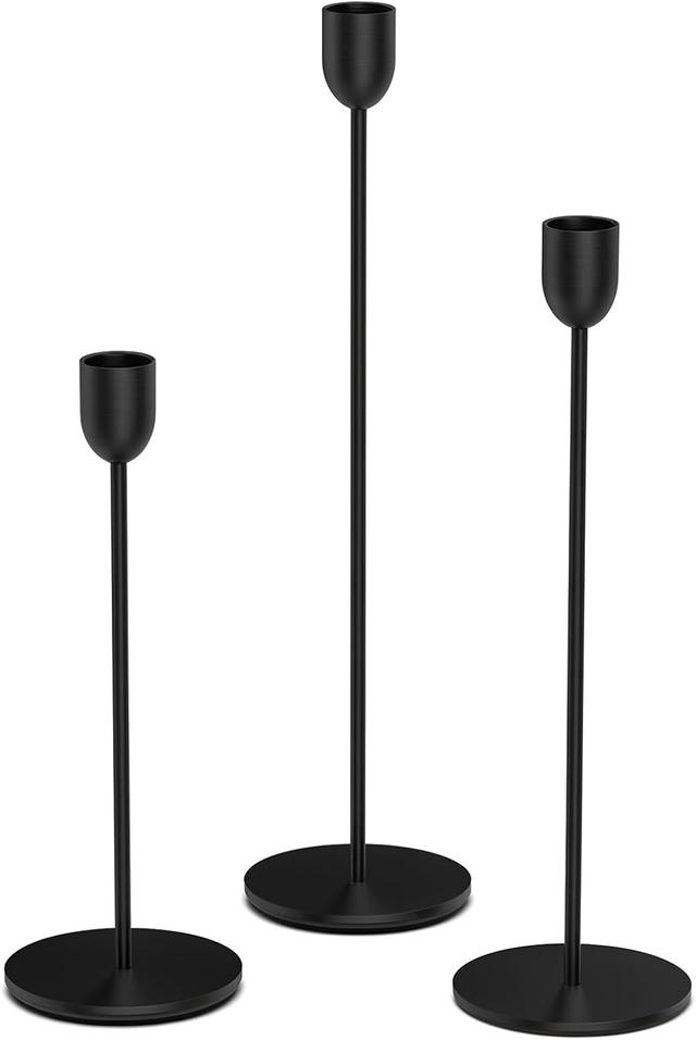 Product image of ChefBee Black Tall Candle Candlestick Holder, 3PCS Taper Pillar Candle Sticks Stand Holders Decor, Centerpiece Dining Table Wedding Festive Fireplace Mantle Vintage Room Decorations, Housewarming Gift