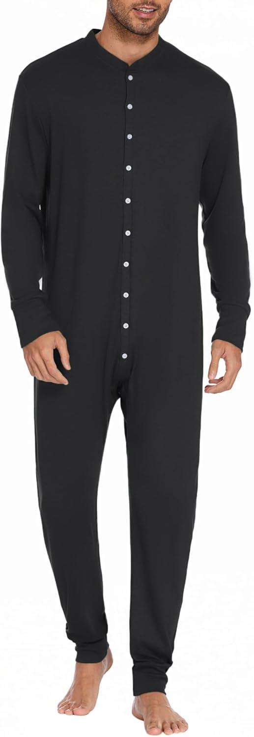 Product image of Ekouaer Men's One Piece Pajama Thermal Full Button Union Suit Long Sleeve Onesie with Button Flap S-XXL