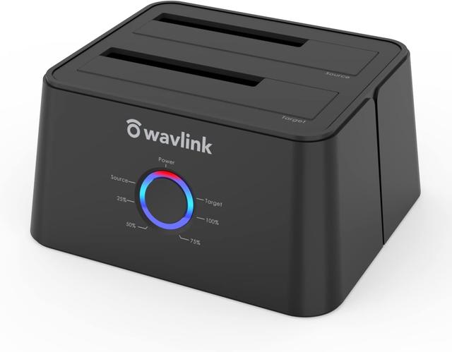 Product image of WAVLINK USB 3.0 and USB C to SATA Dual-Bay External Hard Drive Docking Station for 2.5/3.5 Inch HDD/SSD with UASP (6Gbps), Support Offline Clone/Duplicator Function [16TB X2 ]-Black