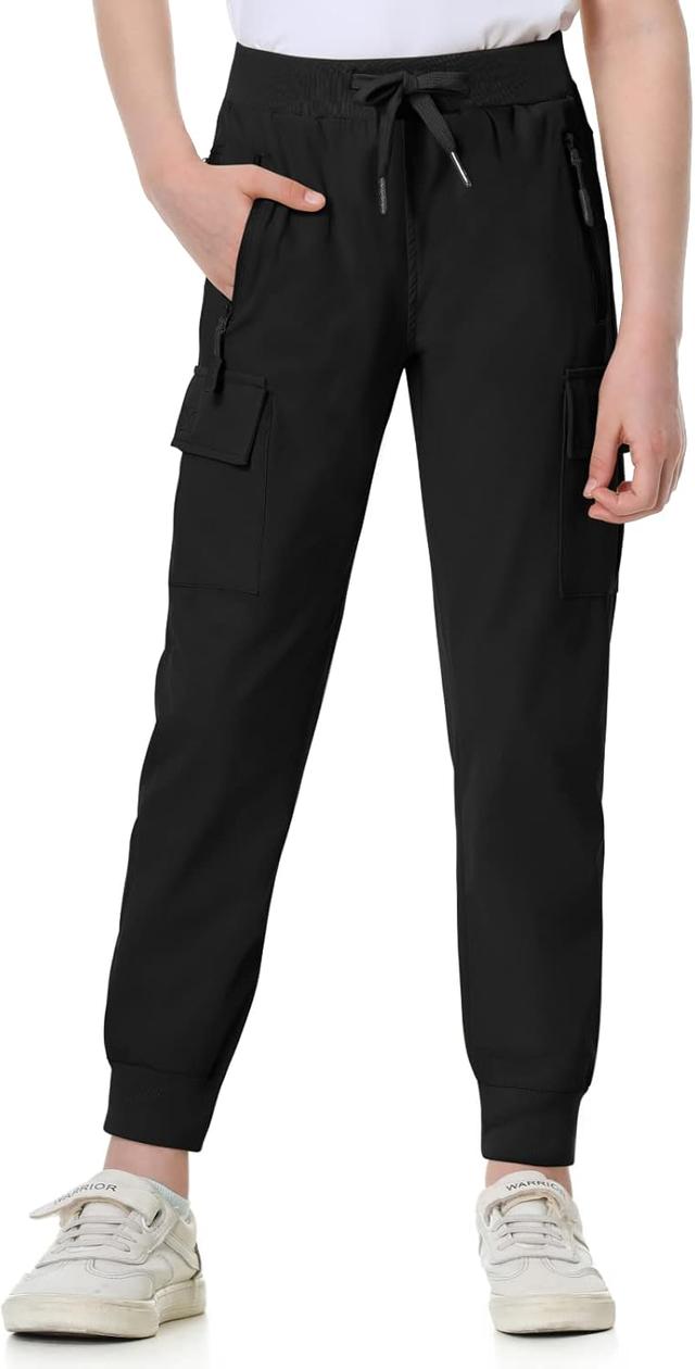 Product image of EXARUS Girls Cargo Pants Joggers Slim Fit with Zip Pockets Kids Quick Dry Lightweight Drawstring High Waisted 8-14Y