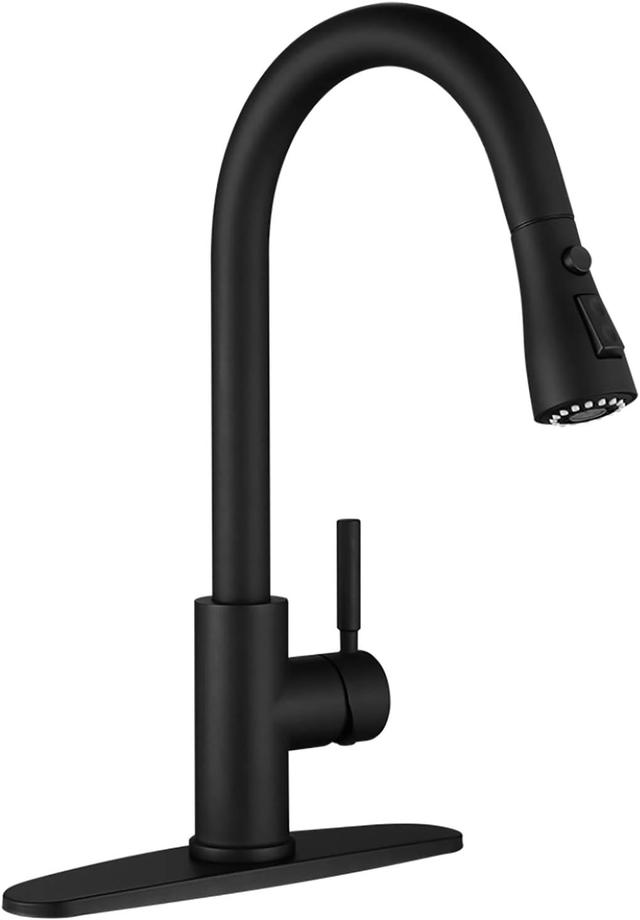 Product image of Wewe Black Kitchen Sink Faucets: Water Faucet with Pull Down Sprayer Stainless Steel Single Handle 1 Or 3 Hole for Farmhouse Commercial Camper Laundry Rv Bar