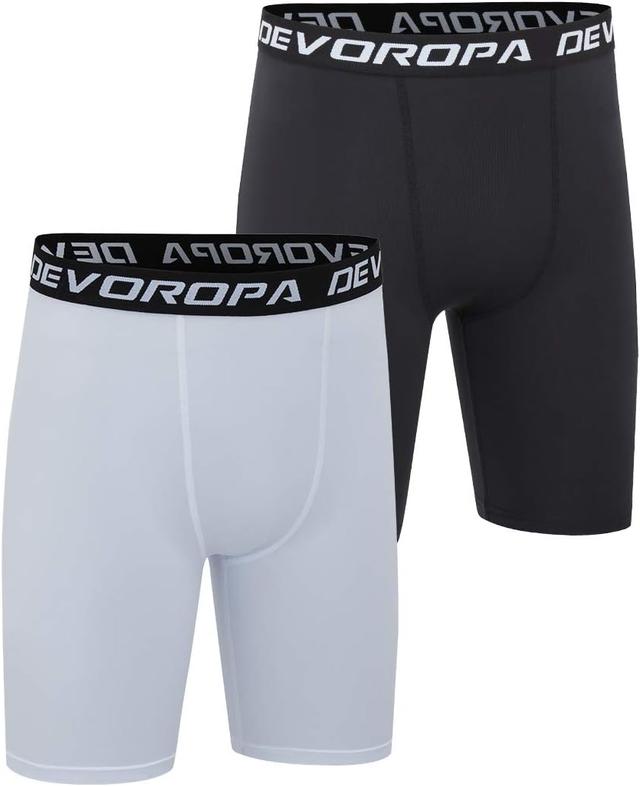 Product image of DEVOROPA Youth Boys' Compression Shorts Performance Athletic Base Layers Workout Training Underwear Side Pocket (Pack of 2)
