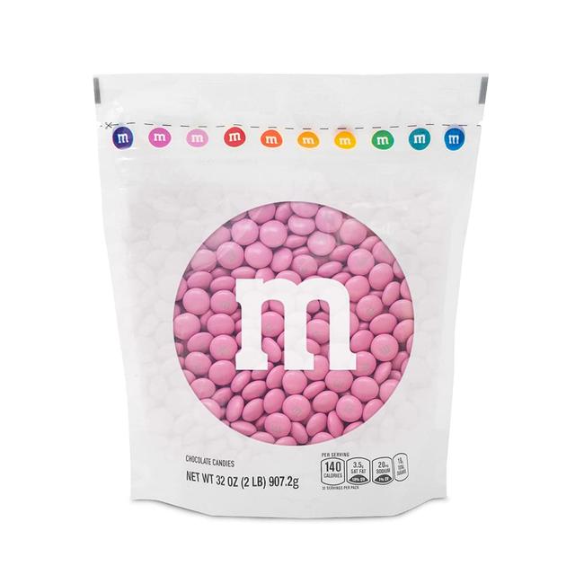 Product image of M&M’S WORLD Pink Milk Chocolate Candy 2lb Resealable Pack for Party Favors Decor Baby Shower Gender Reveal Valentines Day and Dessert Tables