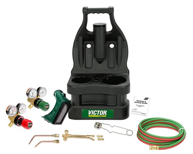 Product image of ESAB Victor 0384-0945 G150 J-P Light Duty Gas Welding Outfit Tote Kit Without Tanks, R150-200/R150-540 Gas Regulators, 103-01FP Torch Handle, Striker, 12.5' - 3/16" Hose, Goggles, Tank Key