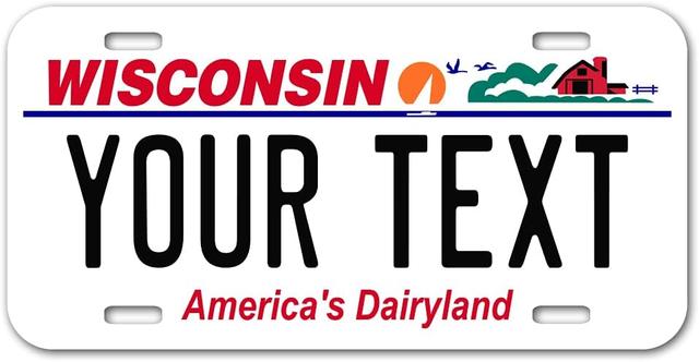 Product image of Personalized Wisconsin Small License Plate | Motorcycle 7x4 in | 3 Sizes | Custom License Plates for Kids Bicycles | Power Wheels | Wagons | ATV | USA Thick .040 Aluminum