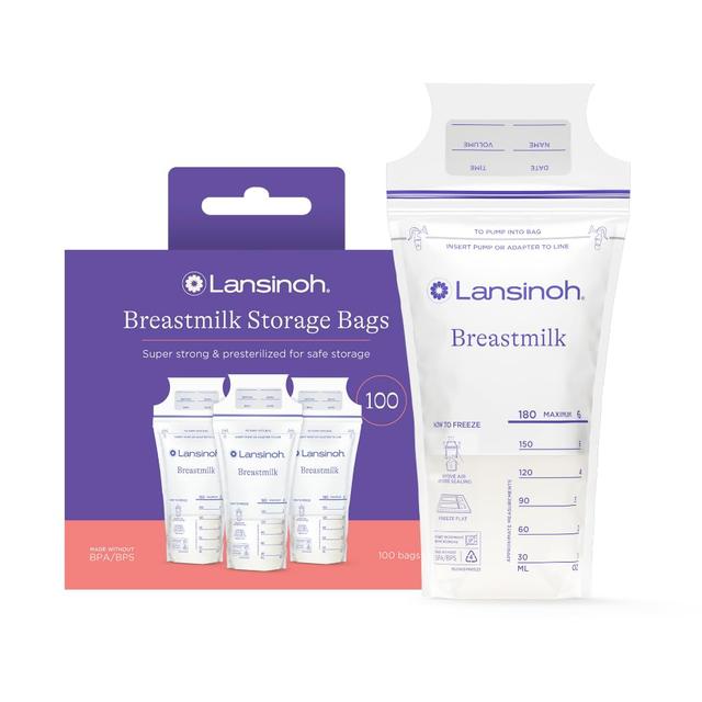 Product image of Lansinoh Breastmilk Storage Bags, 100 Count, Baby Essentials, Fast Freeze & Thaw Breast Milk Bags for Baby Bottle Feeding, Superior Strength & Stretch, 6 Ounce