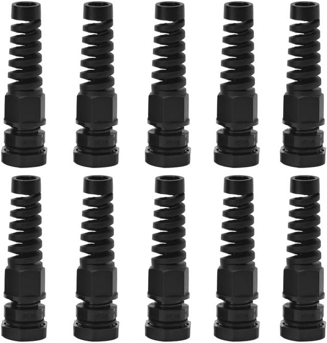 Product image of Strain Relief Cord Connector, CGELE 10 Pack NPT 1/4" Waterproof Cable Gland Cord Grip Spiral Adjustable Connector Strain Relief Cord Connectors Joints Nylon with Gaskets