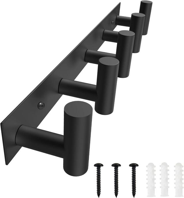 Product image of VAEHOLD Black Hat and Coat Wall Mount Rack 5 Hooks for Robes, Bags, Keys, and Towels Bathroom Towel Hanger Organizer (1 Pack)