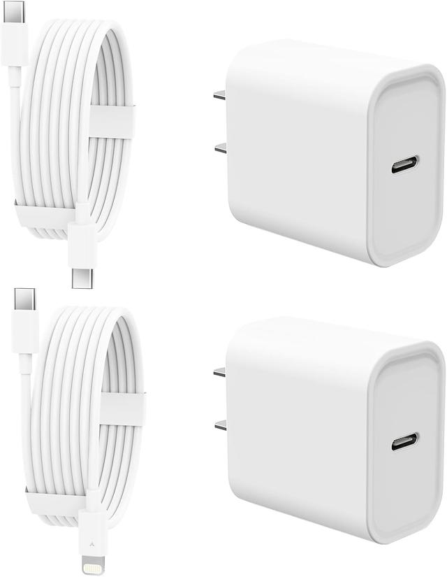 Product image of iPad Charger 2 Pack 20W Fast Wall Charger Block with 6FT Lightning & USB-C Cable - iPad Fast Charging for iPad Pro 13/12.9/11 in (2024-2018),iPad, iPad mini, iPad Air 1/2/3, Airpod, All iPad Models