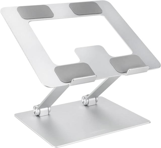 Product image of Amazon Basics Sturdy and Portable Ergonomic Laptop Stand for Desk, Adjustable Riser, Fits all Laptops and Notebooks up to 17.3 Inch, Silver, 10 x 8.7 x 6 in