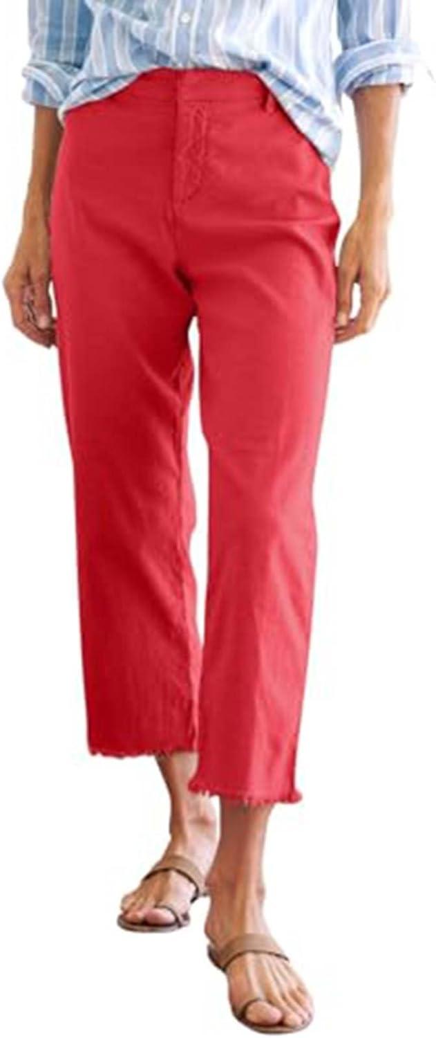 Product image of Cotton Linen Cropped Pants Women Straight Leg Capris Summer Business Casual Work Pants Ankle Length Chino Trousers