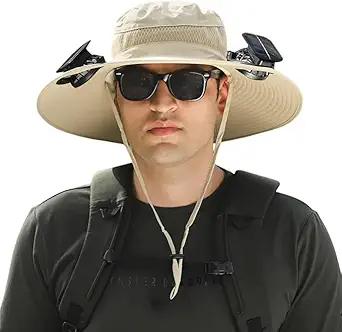 Product image of Outdoor Wide Brim Sun Hat with 2 Solar Fan Sun Bucket Hat for Men Women UPF 50+ Bucket Fishing & Beach Hat with Fan Built in