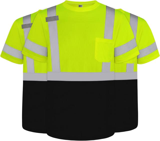 Product image of TCCFCCT Hi Vis Shirts for Men Class 3 High Visibility Shirts with Short Sleeves, Reflective Safety Shirts for Men Women, Construction Work Shirts with Black Bottom, Durable, DP-Yellow XL 3PCS