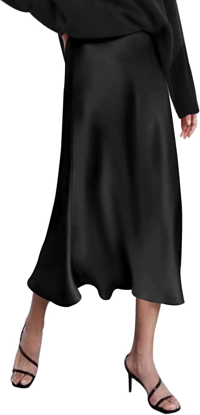 Product image of Zeagoo Skirts for Women Jacquard High Waist Skirt Black Elegant Midi Skirt Satin