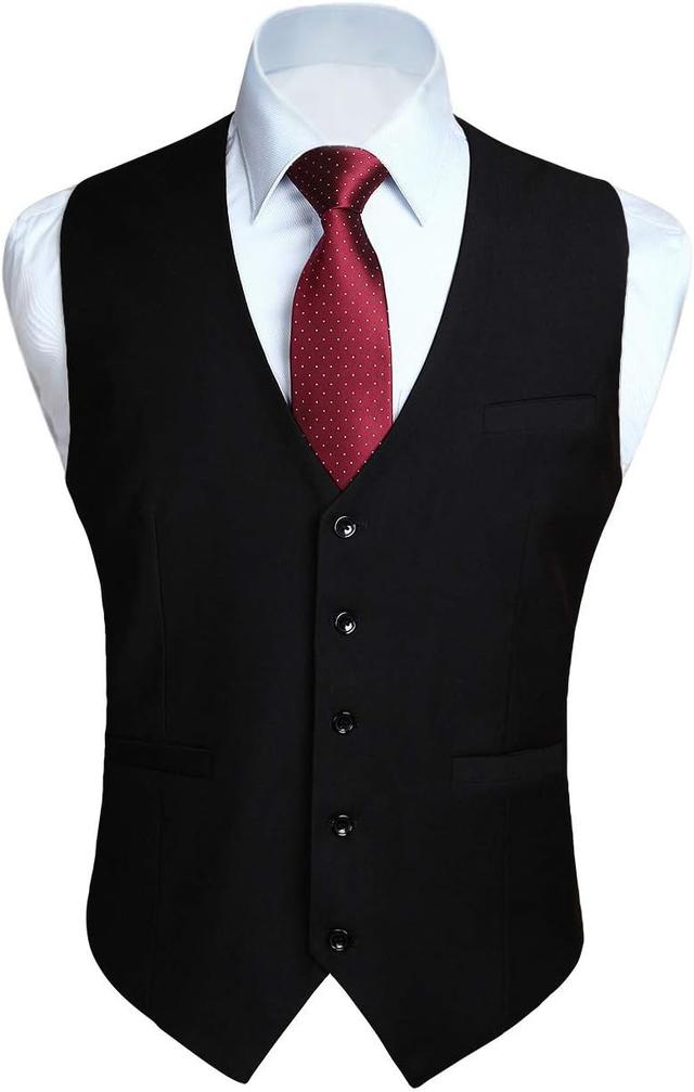 Product image of HISDERN Men's Suit Vest Business Formal Dress Waistcoat Vest with 3 Pockets for Suit or Tuxedo Slim Fit