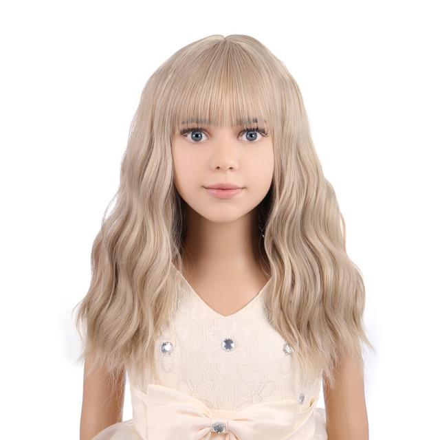 Product image of Blonde Wig Kids Child Wig Short Wavy Wig with Bangs Flaxen Blonde Wig Synthetic Girls Wig Cosplay Halloween Party Costume Wig (Flaxen Blonde)