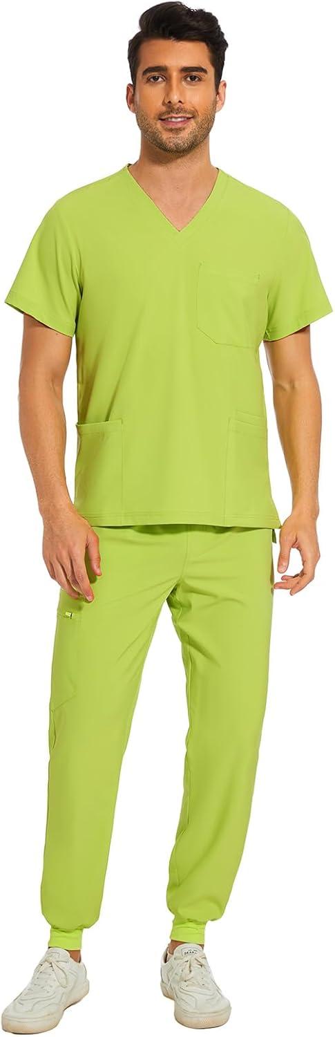 Product image of COZYFIT Men Scrubs Set — Stretch V-Neck Scrub Top & Jogger Pant with 8 Pockets, Yoga Waistband, Anti-Wrinkle Scrubs for Men