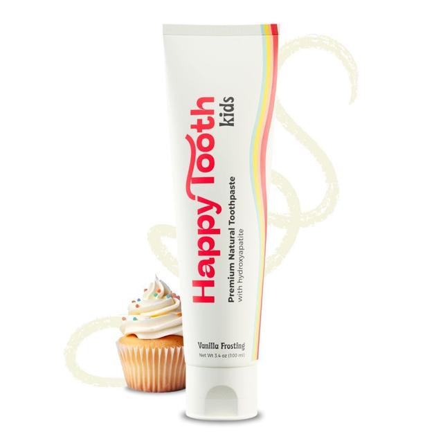 Product image of Happy Tooth Hydroxyapatite Toothpaste, Fluoride Free, Natural Whitening for Kids, Toddlers and Adults, SLS Free, Enamel Safe, Dentist Formulated with Clean Ingredients, Vanilla Frosting Flavor, 3.4oz
