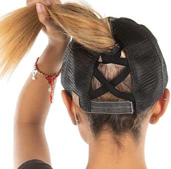 Product image of Funky Junque Ponytail Hat for Women - Baseball Cap with Adjustable Fit & High Pony Tail Criss Cross Back for Everyday Wear