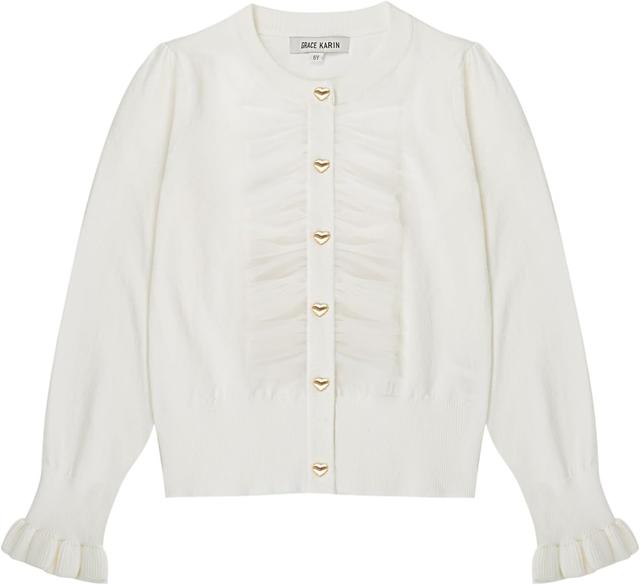 Product image of GRACE KARIN Girls' Cardigan Button Up Knit Mesh Ruffle Uniform Sweater Size 5-12