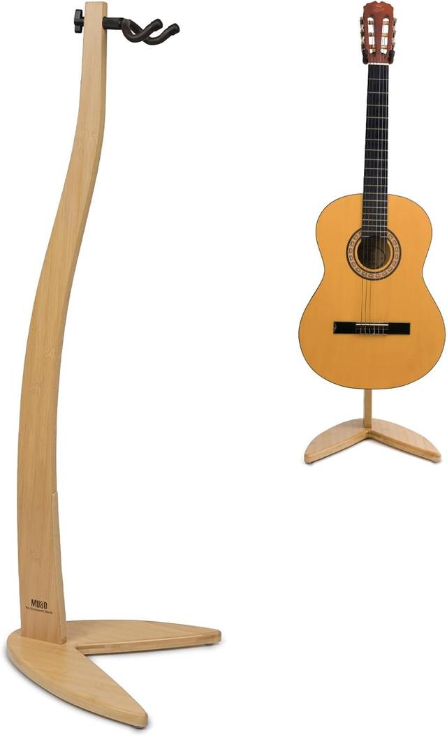 Product image of MUSO Guitar Bass Hanger Stand, Solid Wood Bow Holder Mermaid Shaped for Display and Storage, 42 inches Height Anti-scratched and Anti-bump, Deorate Studios, Living room and Stage(Bamboo, 1)
