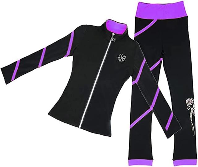 Product image of LIUHUO Figure Skating Spiral Jacket Pants Girls Purple Black Fleece Leggings Pants for Training