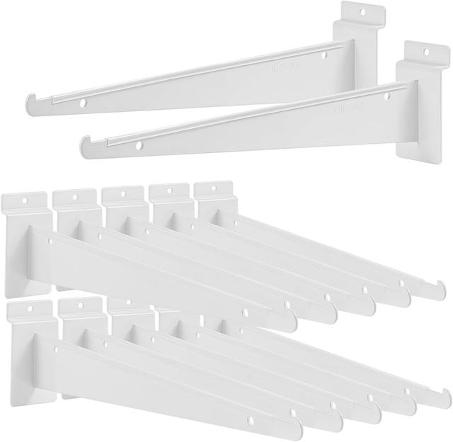 Product image of 12Pcs Heavy Duty Slatwall Knife Shelf Bracket, 12 inch Metal Shelf Bracket for Slat Wall, White Slatwall Accessories With Lip, Gridwall Brackets Hooks for Slatwall Panels Shelf Display Home Commercial