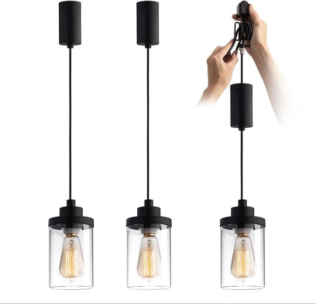 Product image of mirrea H Type Cord Adjustable Black Track Lighting Pendant with Clear Glass Shade Pack of 3