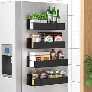 Product image of Metal 4 Pack Magnetic Spice Storage Rack Organizer for Refrigerator and Oven, Black Fridge Organizers and Storage