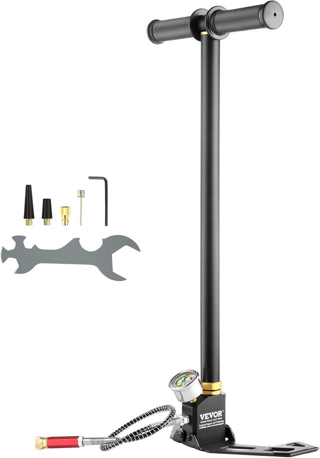 Product image of VEVOR PCP Hand Pump, 3 Stage, 30Mpa 4500 PSI High Pressure PCP Air Rifile Filling Stirrup Pump with Oil-Moisture Filter Pressure Gauge, Stainless Steel for Airguns Scuba Tank Paintball Filling Tire