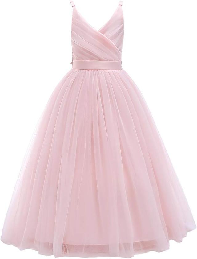 Product image of Glamulice Flower Girls Spaghetti Strap Tulle Dress Long A Line Wedding Pageant Dresses Princess Birthday Party Ball Gown