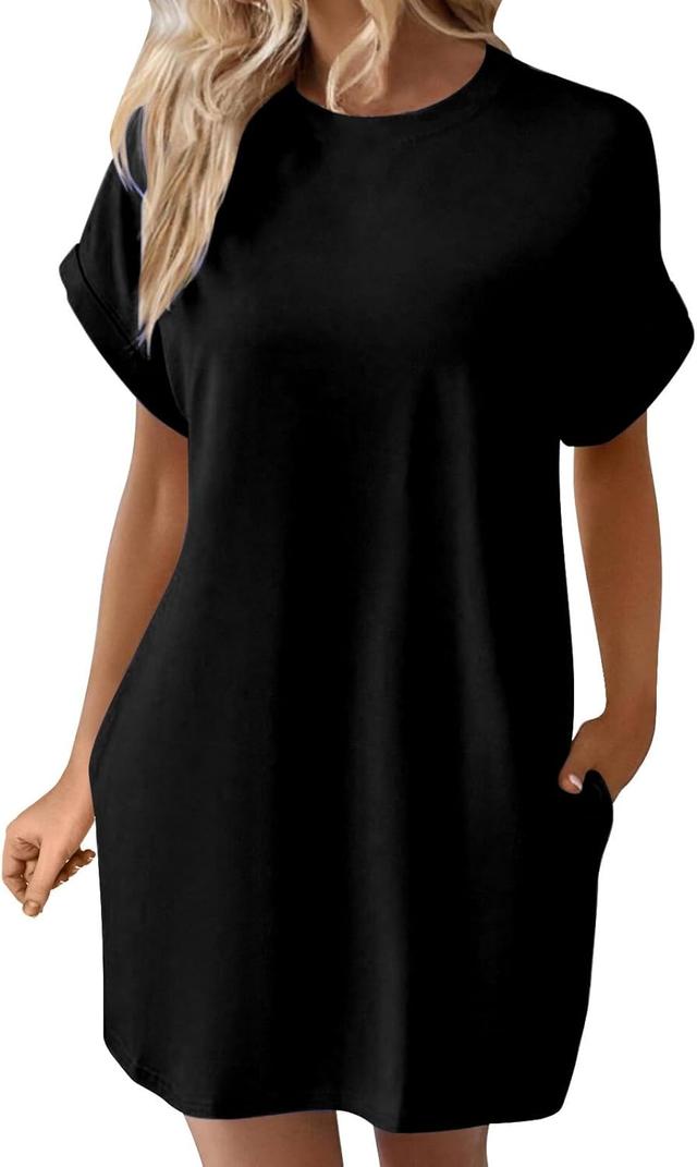 Product image of Womens Summer Spring Dresses Casual Tunic Dress Short Sleeve Crew Neck Flowy Swing Mini Dress