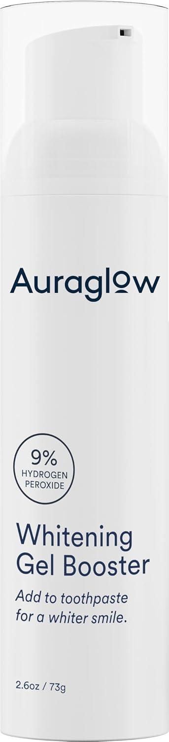 Product image of Auraglow Whitening Toothpaste Booster, Add to Toothpaste to Whiten, 9% Hydrogen Peroxide Teeth Whitening Gel Toothpaste, 350+ Whitening Treatments, 6-Month Supply, 2.6oz