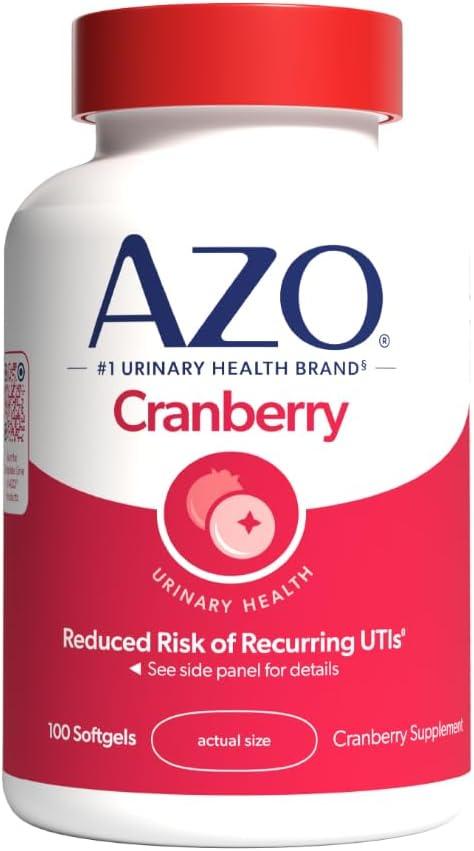 Product image of AZO Cranberry Supplement, Made with Concentrated Whole Fruit Cranberry Powder to Help Cleanse and Protect the Urinary Tract*, Sugar Free Cranberry Pills, Non-GMO, 100 Softgels