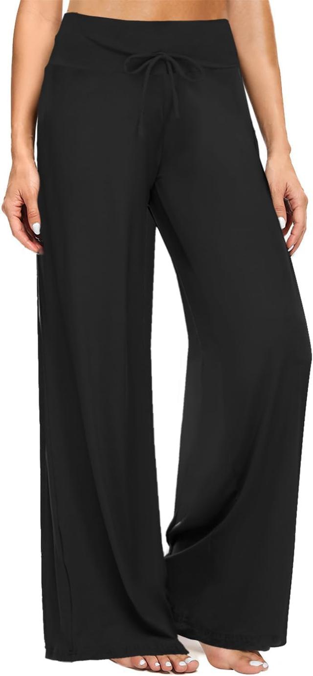 Product image of ZOOSIXX Soft Black Pajama Pants for Women, Wide Leg Comfy Casual Lounge Yoga Capri Pants 22'' / 30''