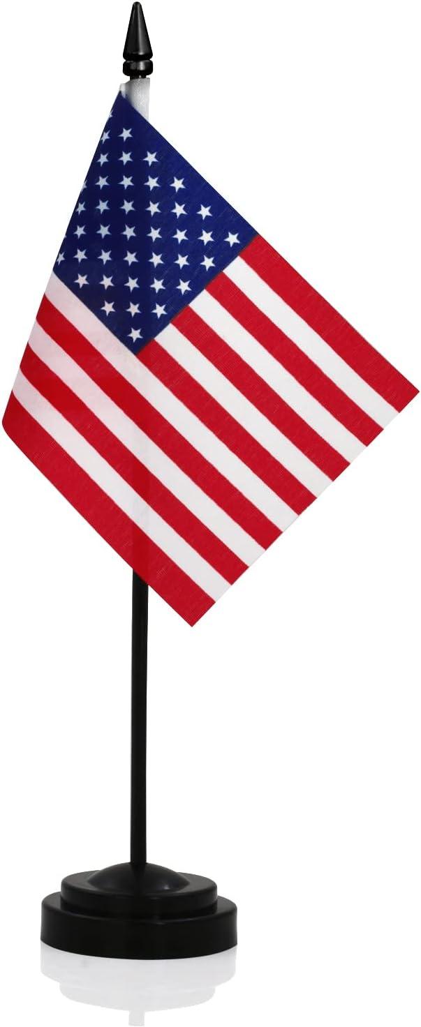 Product image of ANLEY American Deluxe Desk Flag Set - 6 x 4 inch Miniature US National Desktop Flag with 12" Solid Pole - Vivid Color and Fade Resistant - Black Base and Spear Top