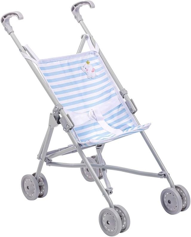 Product image of JC Toys Boutique | Folding Umbrella Doll Stroller for Children 2 Years Plus, Blue Stripes and Soft Embroidery | Sturdy Metal Frame | Pretend Play with Dolls up to 18” Long | Seat Belt