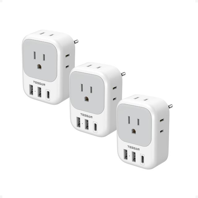 Product image of TESSAN European Travel Plug Adapter USB C 3 Pack, US to Europe Plug Adaptor with 4 AC Outlets 3 USB Charging Ports, Type C Power Adapter for USA to EU Euro Spain France Iceland Italy Germany Greece
