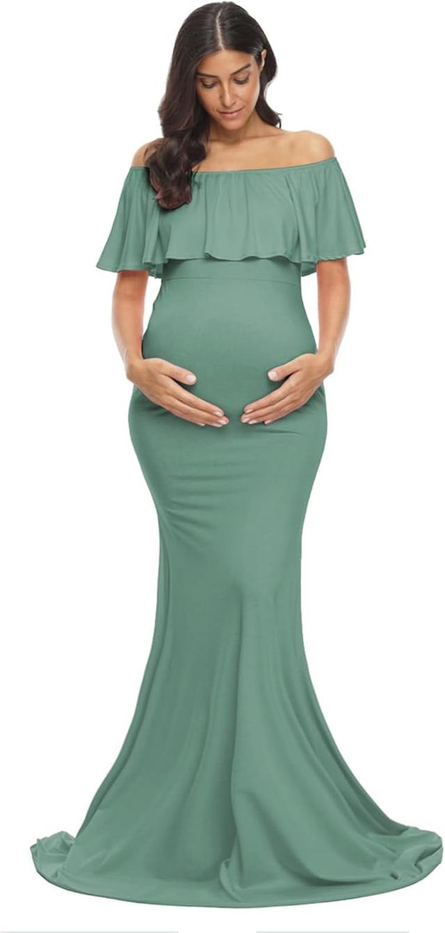 Product image of Glampunch Womens Off Shoulder Maternity Dress Ruffles Elegant Slim Gowns Fit Maxi Photography Dress